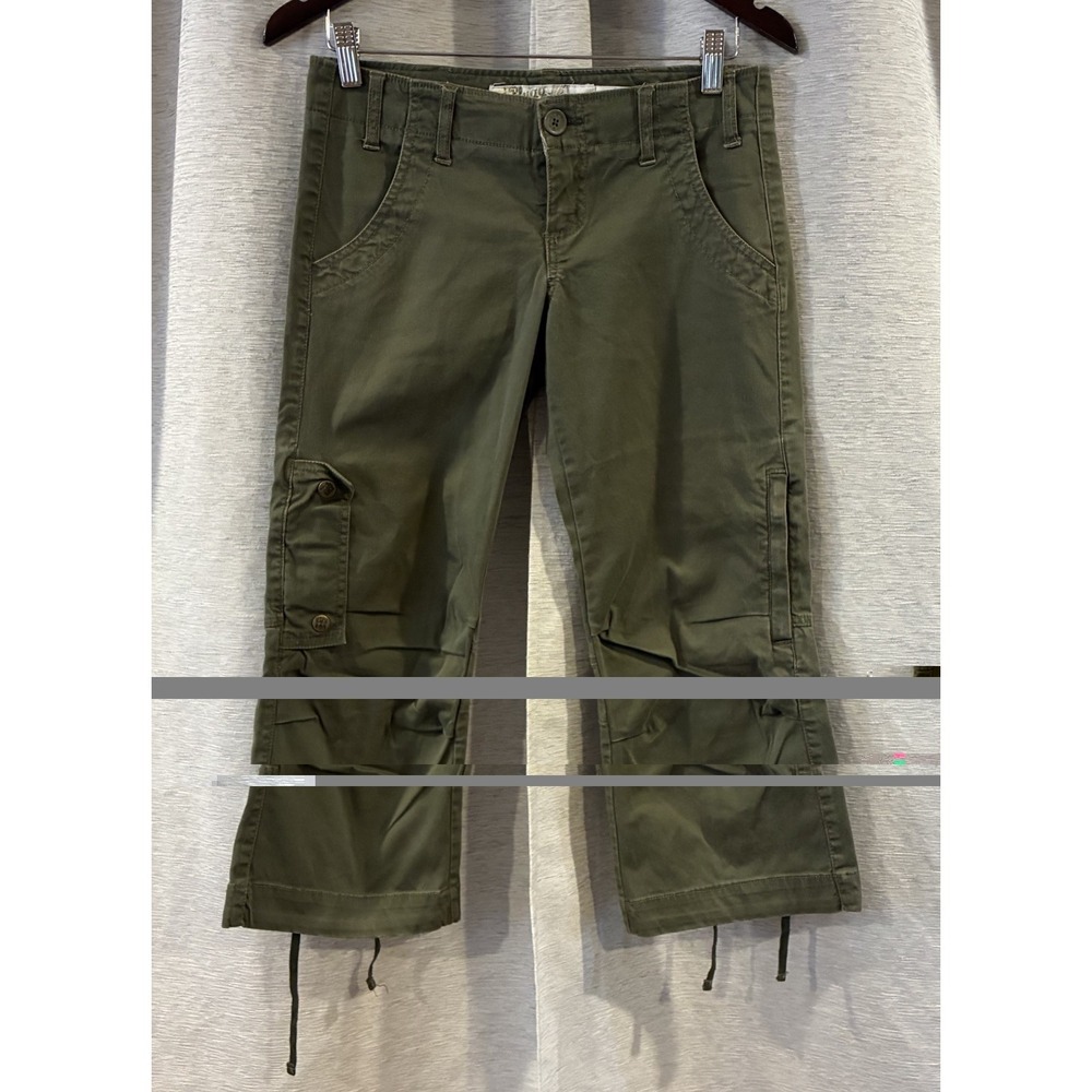 Y2K Olive Green Roll Up Capri Pants Sz 3 Cargo Utility Gorpcore Granola Girl